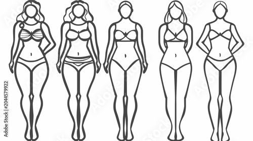 Fotografia Silhouettes of Diverse Female Body Shapes in Swimwear Illustrating Body Positivi