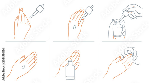 Tableau sur toile Step by step guide for applying serum and moisturizer on hands for skincare rout