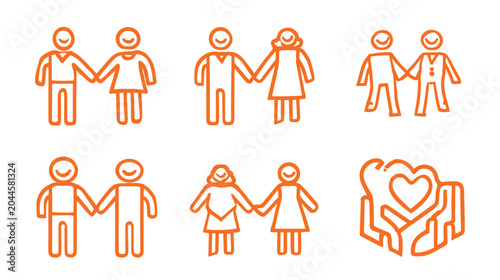 Konstfotografi Variety of Iconic Representation of Couples and Friends Holding Hands Symbolizin