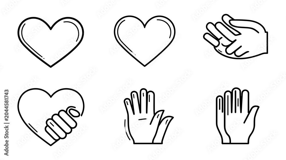 Fototapeta premium Various Illustrations of Hands and Hearts Representing Affection and Emotional Connection
