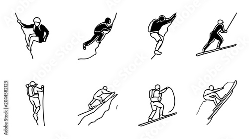 Fotografija Various Stages of Climbing and Skiing Activities in an Outdoor Adventure Setting