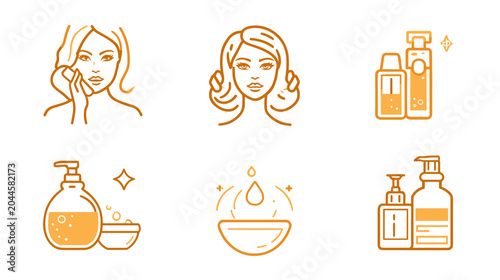 фотографія Vector Icon Set of Beauty and Skincare Products Including Oils, Lotions and Faci