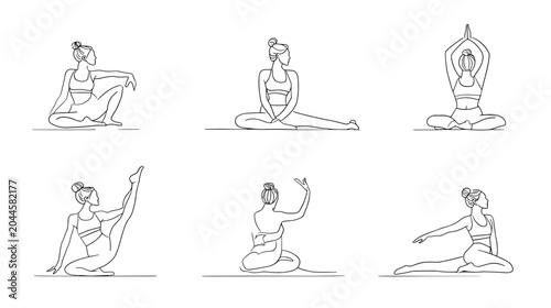 Foto Various Yoga Poses Demonstrated by a Gender-Neutral Figure in a Calm and Relaxin
