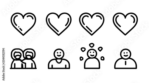 Quadro su tela Vector Icons Depicting Hearts and Diverse People Celebrating Connection and Frie