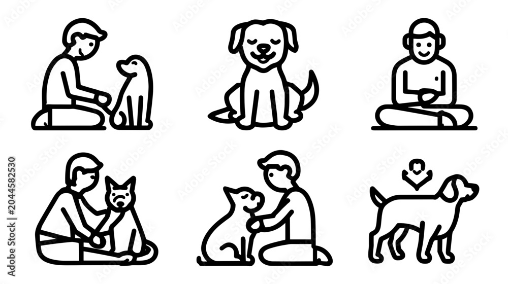 Fototapeta premium Young Man Interacting with Dogs and Cats in a Calm Indoor Setting Promoting Companionship