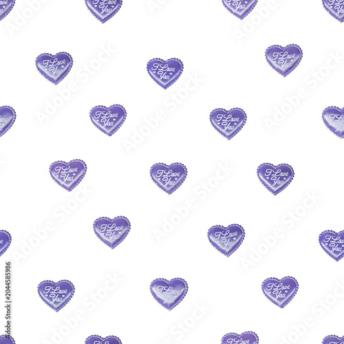 Purple heart candies with i love you message seamless pattern