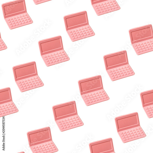 Pink miniature laptop computer seamless pattern repeating