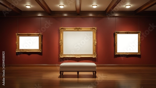 Elegant museum gallery interior with empty picture frames