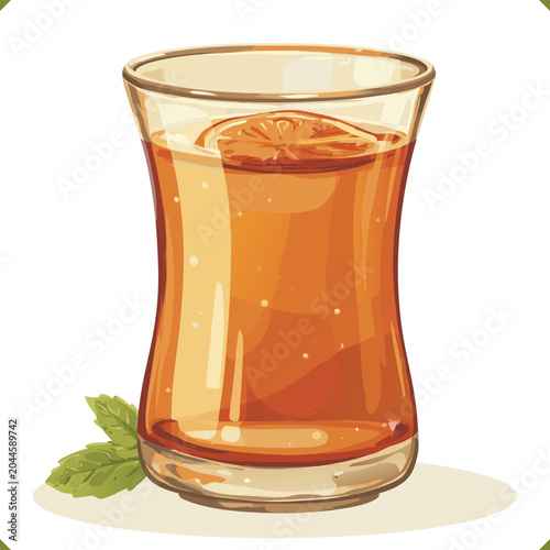 Vector illustration of tea in a traditional glass with lemon slice, hot beverage, isolated on a white background, perfect for cafe menu, drink concept and food design