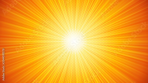 Obraz na płótnie Vibrant Orange Sunburst Comic Book Background Featuring Retro Halftone Dot Patte