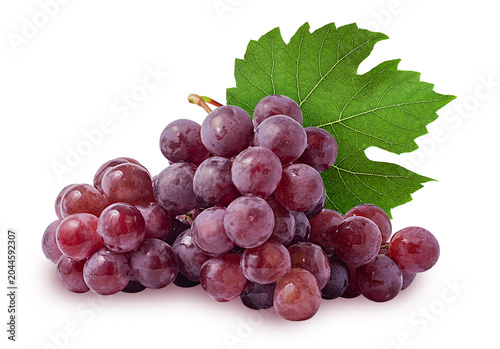 Beautiful sweet red grape with large green leaf