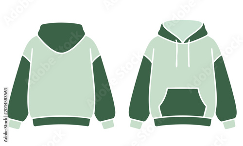 Fotografi Oversized hoodie vector template, two-tone green sweatshirt design, front and ba