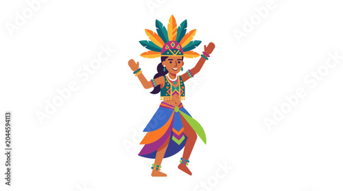 Bild auf Leinwand Brazilian Carnival Dancer in Vibrant Traditional Costume Vector Illustration