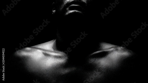 Dramatic black and white portrait silhouette of a persons upper body