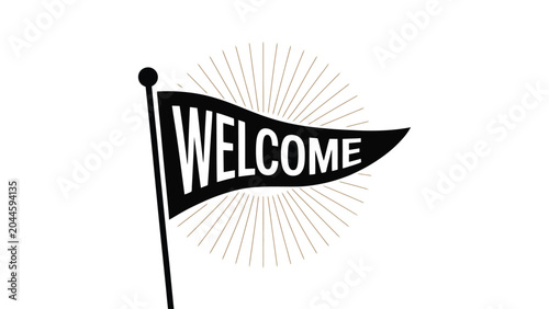 Obraz na płótnie welcome pennant flag illustration with vintage sunburst background, decorative
