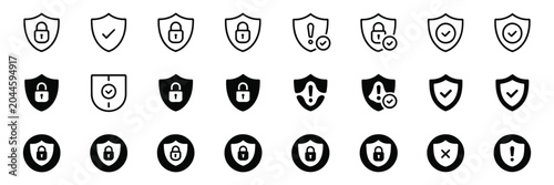 Quadro su tela Security Shield icon set with Check Mark Protection symbols and Padlock Logotypes Editable Stroke vector illustration