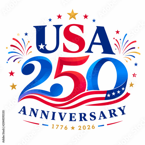 Usa 250th anniversary with american flag and stars