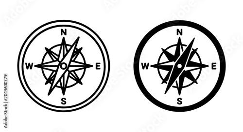 Foto Nautical compass rose icons, black navigation wind rose symbols, 2 vector map el