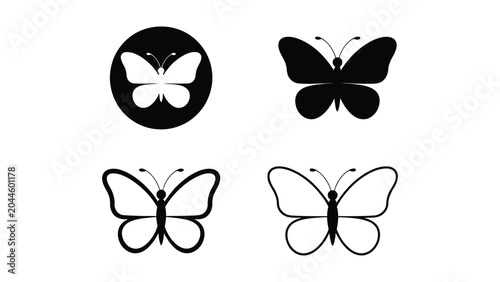 Photos Butterfly Icon Set Minimalist Insect Silhouette and Outline Symbols Collection N