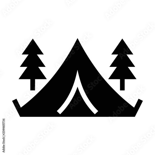 Cuadro en lienzo Vector of a tent and trees in a serene camping environment at dusk