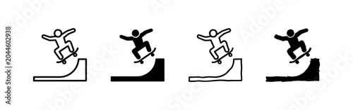 Canvastavla Skateboarder performing a trick on a ramp icon set, illustrating extreme sports and an active lifestyle