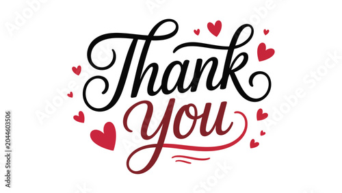 Schilderij op canvas thank you romantic calligraphy typography with red heart accents elegant handwr