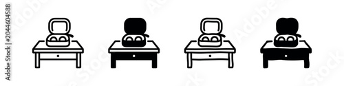 Photos Open jewelry box on a nightstand or table icon set, symbolizing valuables and personal item storage