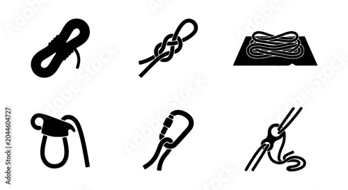 Schilderij op canvas Rope Knots and Climbing Gear Icons, Vector Set for Outdoor Adventure and Safety