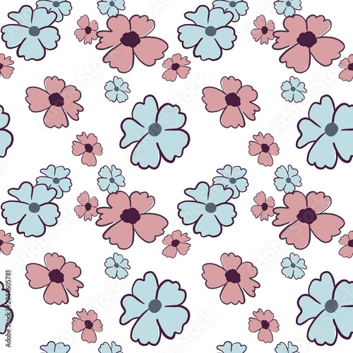 Seamless Floral Pattern with Pastel Flowers and Leaves, Botanical Background for Textile, Wallpaper and Fabric Design
