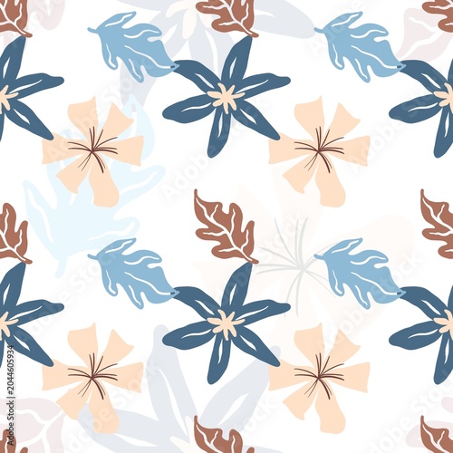 Seamless Floral Pattern with Pastel Flowers and Leaves, Botanical Background for Textile, Wallpaper and Fabric Design