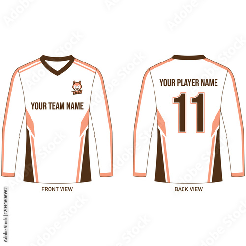Sublimated sports jersey mockup with front and back view v neck long sleeve