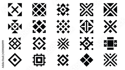 Photos Aztec Navajo Geometric Shapes Vector Set, Tribal Southwestern Art Symbols, Abstr