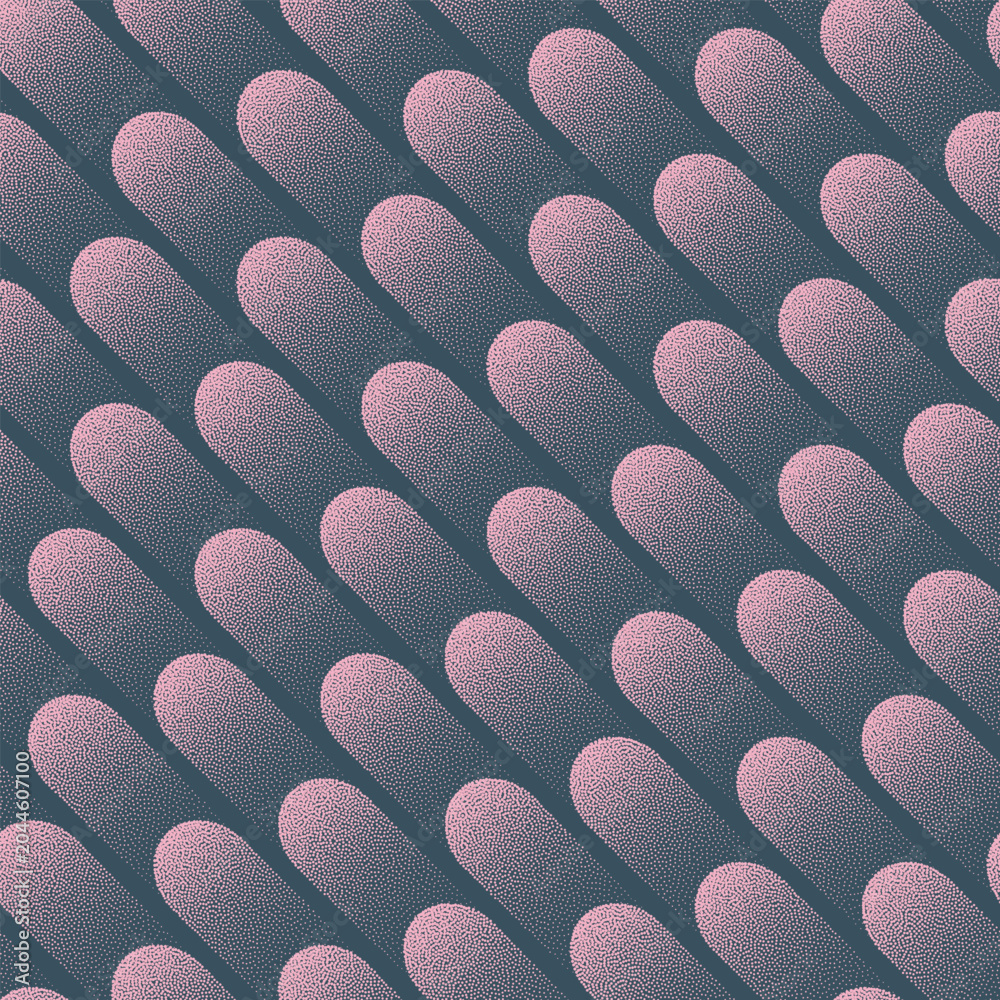Obraz premium Diagonal capsule stripes abstract pattern vector seamless background with pastel pink blue colours and grained texture. Soft rounded forms create a calm rhythmic flow with delicate decorative balance
