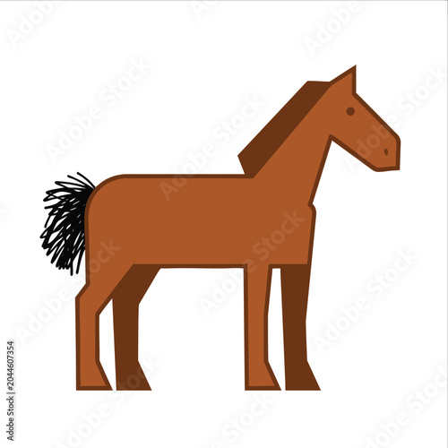 Minimalist geometric brown horse illustration on white background.