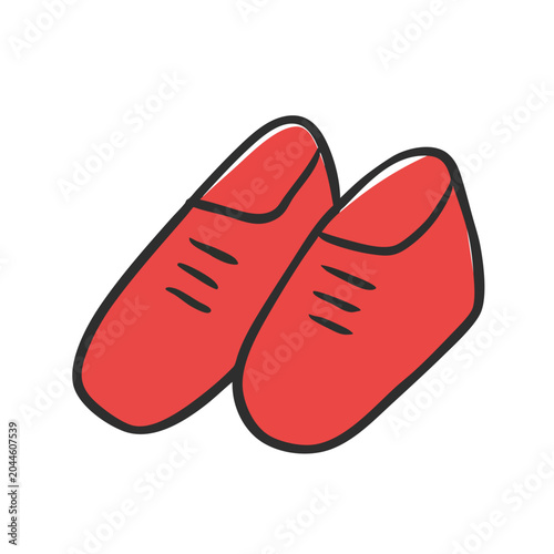 Pair of bright red casual sneakers illustrated in a simple doodle style.