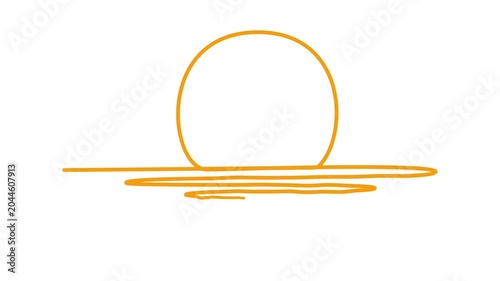 Sunrise Sunset Over Sea Line Art Animation – Self Drawing Sun and Reflection Waves on White. Set