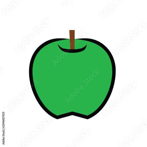 Simple vector illustration of a green apple with a brown stem.