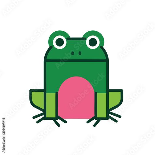 Minimalist vector illustration of a cute green frog icon.