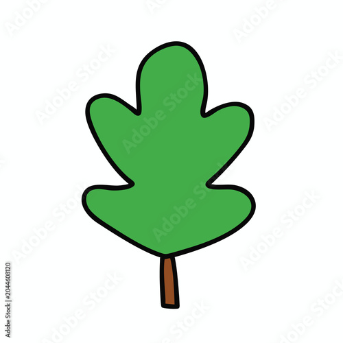 Simple Hand Drawn Green Oak Leaf Illustration.