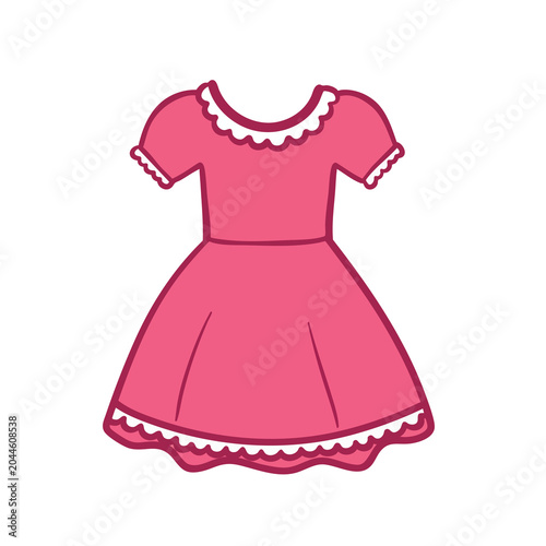 Cute pink dress illustration for little girls fashion.