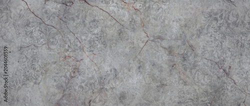 Billede på lærred Marble texture background in soft grey with red cracks and embossed baroque flor