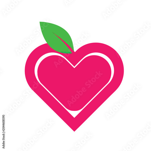 Minimalist Pink Heart Logo with Green Leaf Icon.