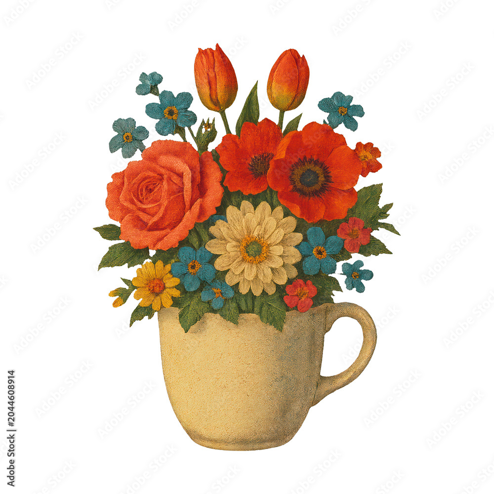 Obraz premium PNG Vintage floral mug illustration