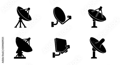 Foto Satellite Dish Icons, Communication Antennas, Signal Receivers, Broadcast Techno