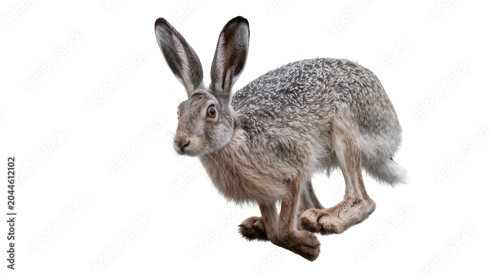 Obraz premium Hare running with long ears and grey fur