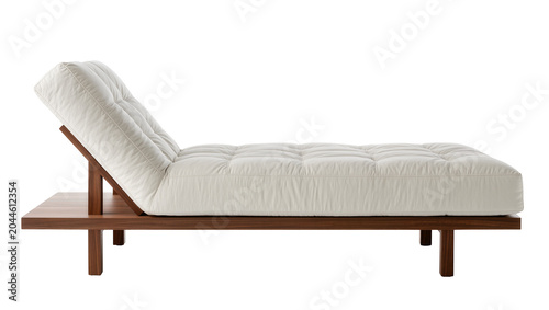Fotografie Modern white tufted chaise lounge with wooden base