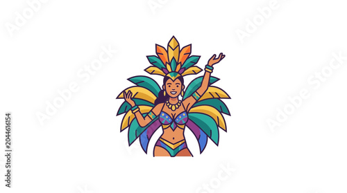 Canvas Print Brazilian Samba Dancer in Colorful Carnival Costume