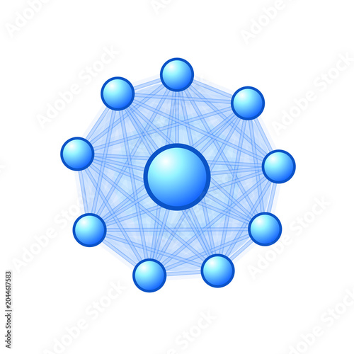 A circular network of connected blue nodes