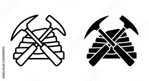 Fotografía Geology Tools, Rock Layers, Mining Icons: Vector Set for Earth Science
