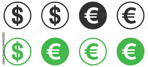 Canvastavla Currency icon set, dollar euro pound yen financial symbols minimalist money grap
